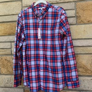 Uniqlo Men’s Plaid Button-Down Shirt – Red/Blue – Size L (NWT)
